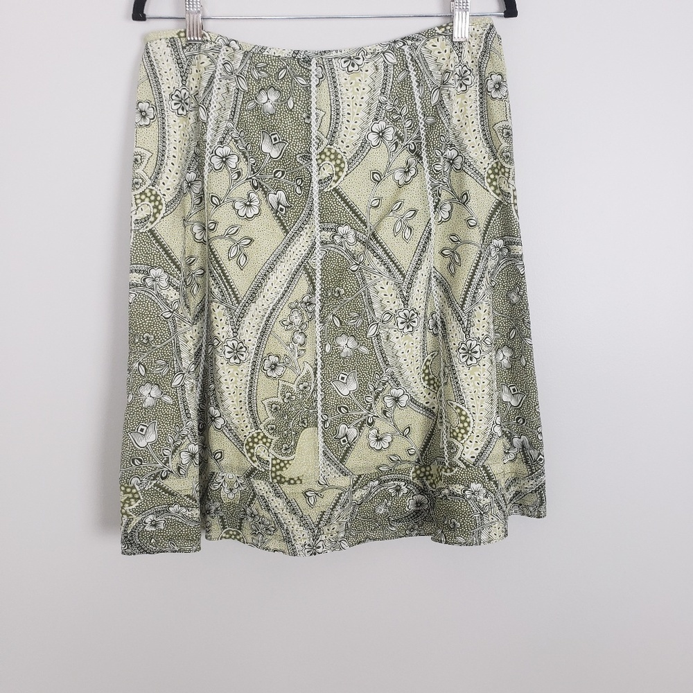 Ann Taylor green and cream cotton skirt D6 - Picture 2 of 5
